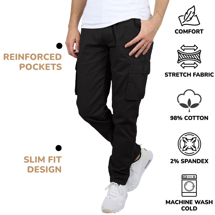 2-Pack Men's Flex-Stretch Cotton Cargo Pants, 31-Inch Inseam - Comfortable and Durable